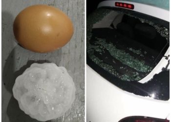 Breshër sa kokrrat e vezës në Has, thyhen xhamat e makinave