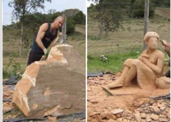 Djaloshi bën diçka të mrekullueshme nga guri, gdhend figurën e nënës së tij