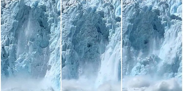 Copa e madhe e akullit shkëputet dhe bie në det, shkakton dallgë të mëdha në Alaska