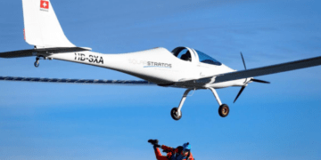 Parashutisti bën kërcimin e parë nga aeroplani i furnizuar me energji diellore