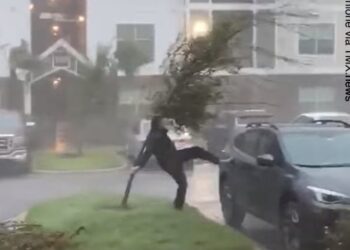 Skena si kjo mund të shihni vetëm një herë në jetë: Shikoni si e mbron dëmtimin e veturës nga stuhia kjo grua!