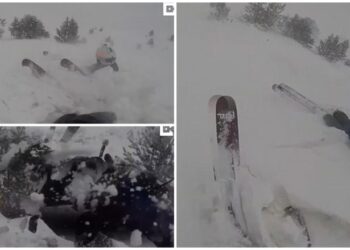 Momenti kur orteku i borës mbulon dy skiatorë, xhirojnë gjithçka nga kamera që kishin në helmetë