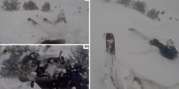 Momenti kur orteku i borës mbulon dy skiatorë, xhirojnë gjithçka nga kamera që kishin në helmetë