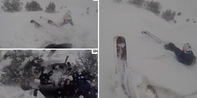Momenti kur orteku i borës mbulon dy skiatorë, xhirojnë gjithçka nga kamera që kishin në helmetë