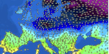 Temperaturat momentale në Evropë, kontinenti i ndarë