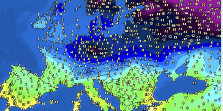 Temperaturat momentale në Evropë, kontinenti i ndarë