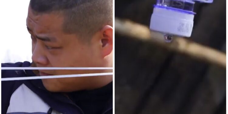 Kinezi me precizitet të paparë, godet me llastik pikën e ujit që rrjedh nga shishja