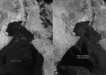 Pasojat e bllokimit të Kanalit të Suezit, imazhet satelitore tregojnë qindra anije duke pritur të vazhdojnë rrugëtimin