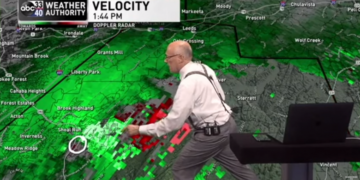 E kupton gjatë prezantimit të motit se stuhia e fuqishme po shkonte drejt shtëpisë së tij – ky ishte reagimi i prezantuesit