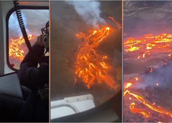 Shpërtheu pas “900 vitesh në gjumë” – pamje të vullkanit në Islandë të filmuara me helikopter