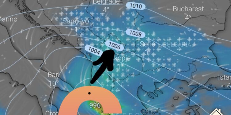 Qendra ciklonike afrohet në jug të Shqipërisë, reshjet intensifikohen!