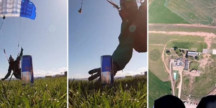 Parashutisti hidhet nga 3.700 metra, zbret në tokë me 120 kilometra në orë dhe kap kanaçen