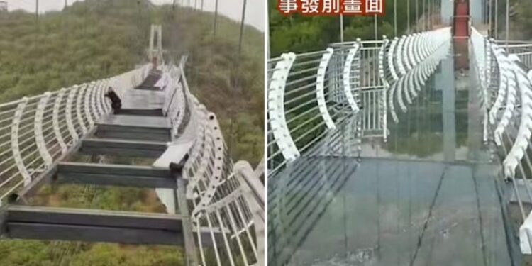 Erërat që frynin mbi 150 km/h shkatërrojnë urën prej xhami, turisti mbetet i varur