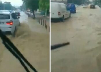 Reshje të mëdha shiu në Prishtinë, përmbyten rrugët