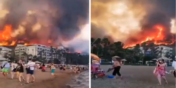 Zjarret apokaliptike në Turqi, shihni si çohen të tmerruar pushuesit e resortit nga plazhi (Video)