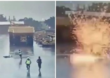 Publikohet momenti kur punëtorin e godet rrufeja