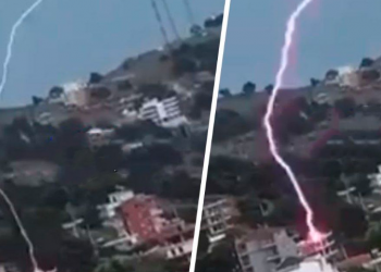 Momenti kur rrufeja godet pallatin në Sarandë