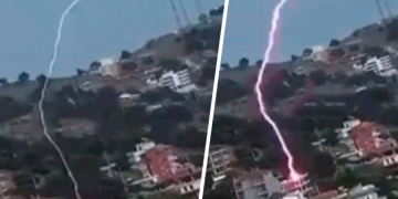 Momenti kur rrufeja godet pallatin në Sarandë