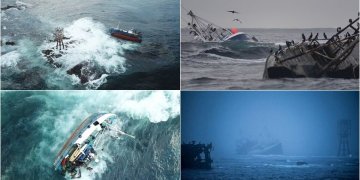 Momenti dramatik: Imazhet nga ajri tregojnë një anije që fundoset në një ‘njollë të zezë famëkeqe’ në brigjet e Skocisë!