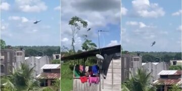 Momenti kur një helikopter “del jashtë kontrollit” dhe bie në tokë –  rrëzimi i tij në një zonë banimi