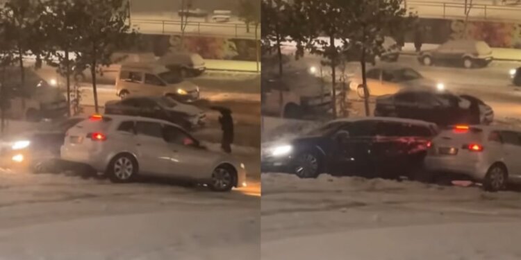 Kaos në rrugët e Prishtinës, vetura rrëshqet nëpër borë dhe godet një tjetër