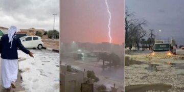 I zuri banorët në befasi, sasia e madhe e breshërit mbulon rrugët në Emiratet e Bashkuara Arabe