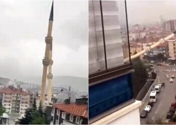Stuhia shkakton dëme në Turqi, momenti kur rrëzon minaren e një xhamie