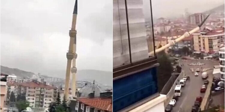 Stuhia shkakton dëme në Turqi, momenti kur rrëzon minaren e një xhamie