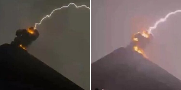 Rrufeja godet majën e vullkanit, shikoni pamjet