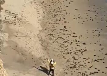 Shkroi “ndihmë” në rërë, momenti kur shpëtohet sërfisti i bllokuar në plazh