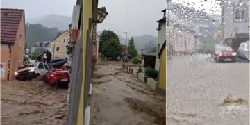 Shiu merr me vete disa makina dhe dëmtoi shumë shtëpi, përmbytje të mëdha në Austri