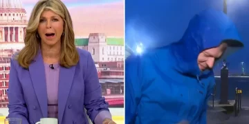 Duke raportuar në mes të stuhisë katastrofike, gazetari britanik përballet live me erërat tejet të forta