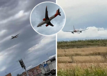 Pamje kur aeroplani tenton të ulet në Aeroportin e Prishtinës por e pengon era e fortë