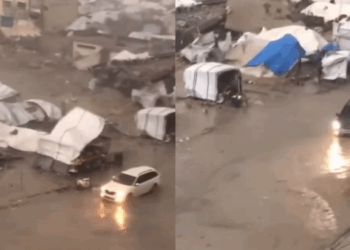 Mijëra tenda që strehonin palestinezë të zhvendosur në Gaza u përmbytën së bashku me një spital pas reshjeve të dendura të shiut