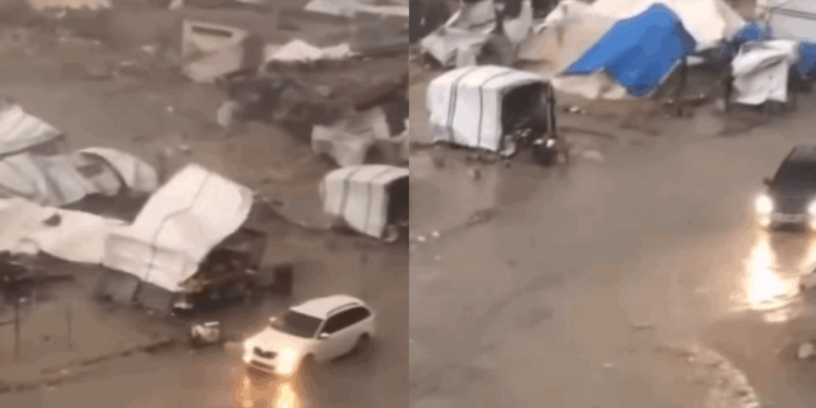 Mijëra tenda që strehonin palestinezë të zhvendosur në Gaza u përmbytën së bashku me një spital pas reshjeve të dendura të shiut